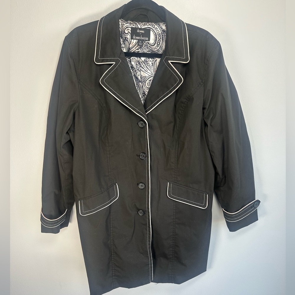 Dennis by Dennis Basso Black Women's Jacket with White Trim size XL